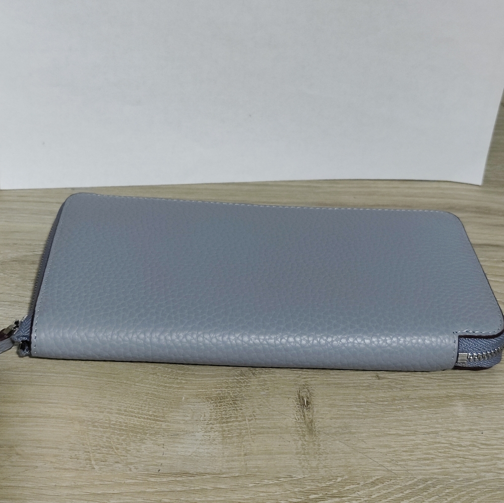 Light Blue Denim Genuine Leather Long Zippy Clutch Wallet